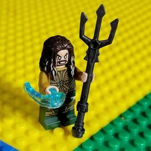 Lego Aquaman Minifig 76095 With Trident Spear Water Power Double Face Brown Hair